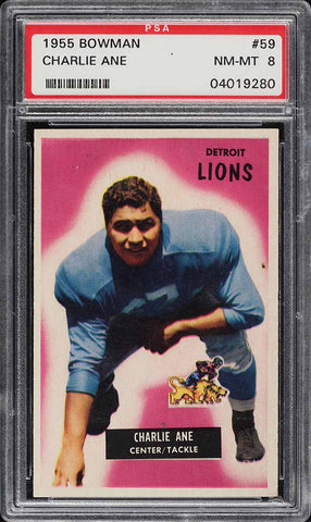 1955 Bowman FB Card # 59 Charlie Ane Detroit Lions ROOKIE RC PSA 8 NM-MT (MGD2)