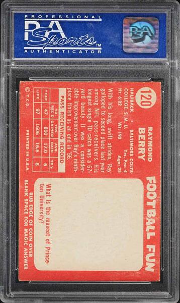 1958 Topps FB Card #120 Raymond Berry Baltimore Colts HOF PSA 7 NRMT (MGD2)