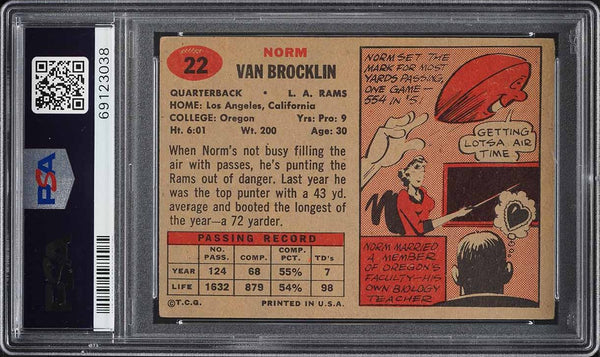 1957 Topps FB Card # 22 Norm Van Brocklin Los Angeles Rams HOF PSA 5 EX (MGD2)