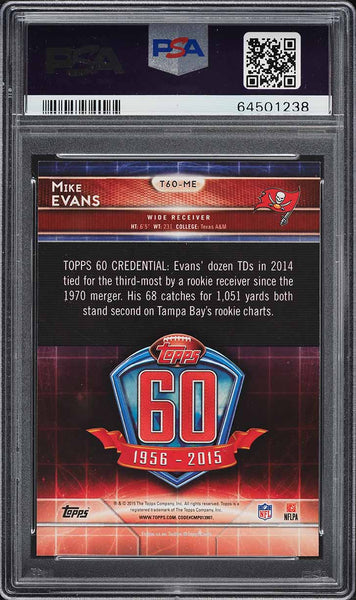 2015 Topps FB 60th Anniversary Card #T60-ME Mike Evans PSA 10 GEM MINT (MGD2)