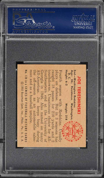 1950 Bowman FB Card #139 Joe Tereshinski Washington Redskins PSA 7 NRMT (MGD2)