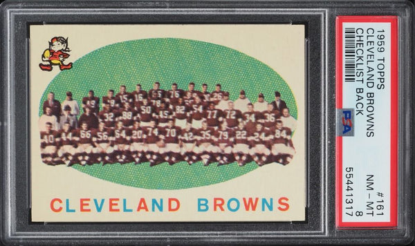 1959 Topps FB Card #161 Cleveland Browns CHECKLIST BACK PSA 8 NM-MT (MGD2)