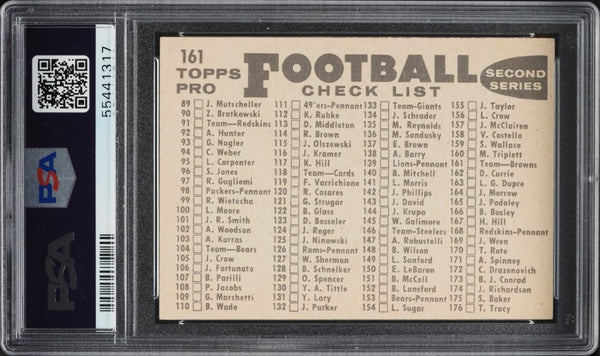 1959 Topps FB Card #161 Cleveland Browns CHECKLIST BACK PSA 8 NM-MT (MGD2)