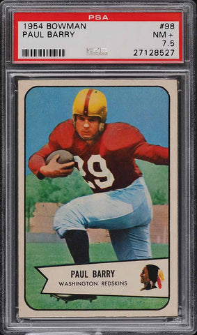 1954 Bowman FB Card # 98 Paul Barry Washington Redskins ROOKIE RC PSA 7.5 NRMT+ (MGD2)