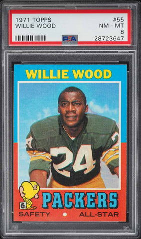 1971 Topps FB Card # 55 Willie Wood Green Bay Packers HOF ALL-STAR PSA 8 NM-MT (MGD2)