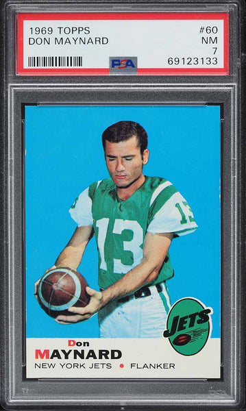 1969 Topps FB Card # 60 Don Maynard New York Jets HOF PSA 7 NRMT (MGD2)