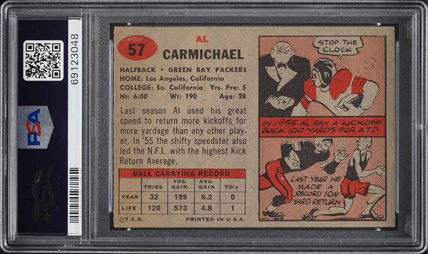 1957 Topps FB Card # 57 Al Carmichael Green Bay Packers HOF PSA 6 EXMT (MGD2)