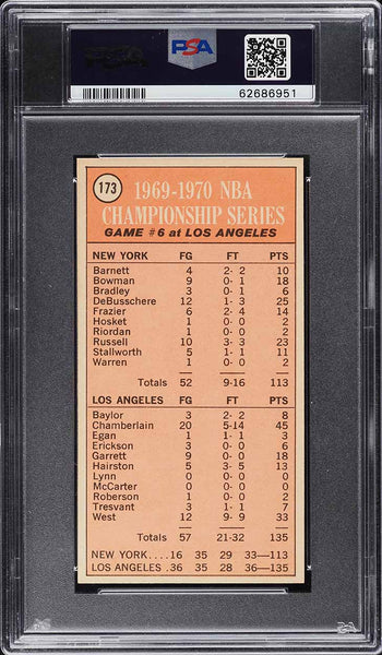 1970 Topps BkB Card #173 Wilt Chamberlain HOF PLAYOFF GAME 6 PSA 8 NM-MT (MGD2)