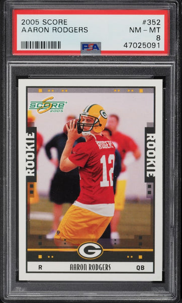 2005 Score FB Card #352 Aaron Rodgers Green Bay Packers ROOKIE RC PSA 8 NM-MT (MGD2)