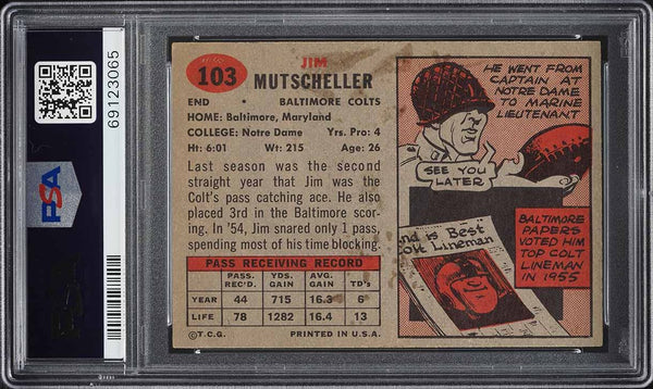 1957 Topps FB Card #103 Jim Mutscheller Baltimore Colts PSA 5 EX (MGD2)