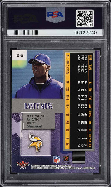 2001 Fleer Genuine FB Card # 66 Randy Moss Minnesota Vikings HOF PSA 10 GEM MINT (MGD2)