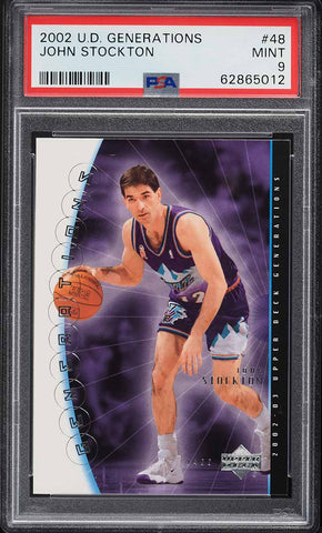 2002 UD Generations BkB Card # 48 John Stockton Utah Jazz HOF PSA 9 MINT (MGD2)