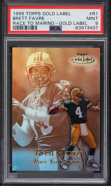 1999 Topps Gold Label FB Card #R1 Marino Gold Label Brett Favre HOF PSA 9 MINT (MGD2)