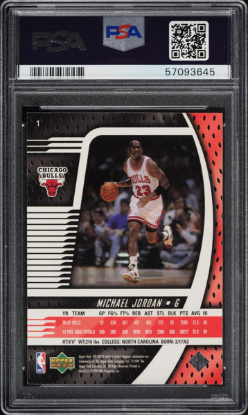 1999 UD Ionix BkB Card # 1 Michael Jordan Chicago Bulls HOF PSA 9 MINT (MGD2)