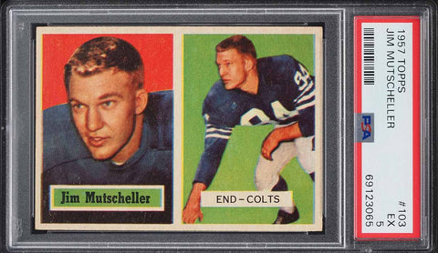 1957 Topps FB Card #103 Jim Mutscheller Baltimore Colts PSA 5 EX (MGD2)