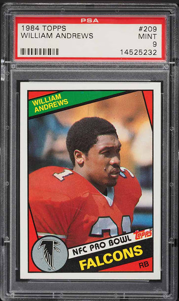 1984 Topps FB Card #209 William Andrews Atlanta Falcons HOF PRO-BOWL PSA 9 MINT (MGD2)