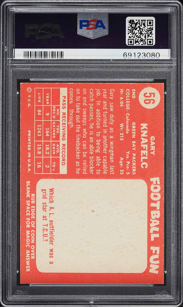 1958 Topps FB Card # 56 Gary Knafelc Green Bay Packers HOF PSA 6 EXMT (MGD2)