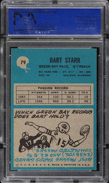 1964 Philadelphia FB Card # 79 Bart Starr HOF PSA 8 NM-MT (MGD2)