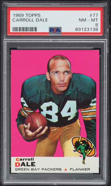 1969 Topps FB Card # 77 Carroll Dale Green Bay Packers HOF PSA 8 NM-MT (MGD2)