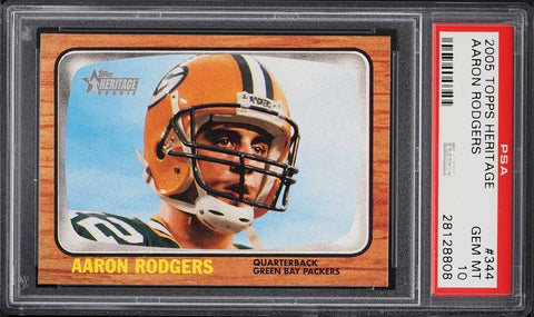 2005 Topps Heritage FB Card #344 Aaron Rodgers ROOKIE RC PSA 10 GEM MINT (MGD2)