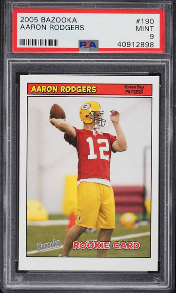 2005 Bazooka FB Card #190 Aaron Rodgers Green Bay Packers ROOKIE RC PSA 9 MINT (MGD2)