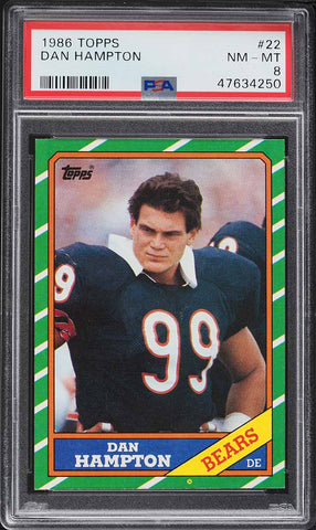 1986 Topps FB Card # 22 Dan Hampton Chicago Bears HOF PSA 8 NM-MT (MGD2)