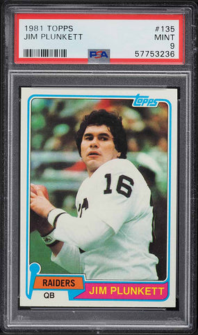 1981 Topps FB Card #135 Jim Plunkett Oakland Raiders HOF PSA 9 MINT (MGD2)