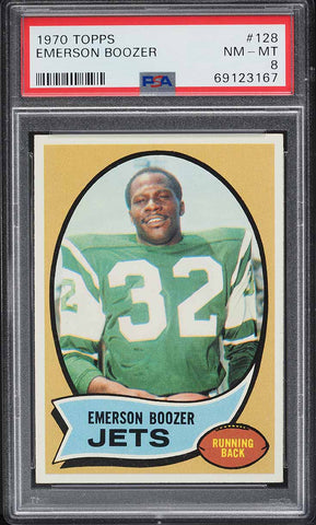 1970 Topps FB Card #128 Emerson Boozer New York Jets HOF ROOKIE RC PSA 8 NM-MT (MGD2)