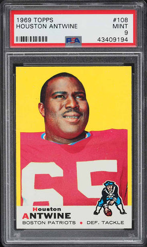 1969 Topps FB Card #108 Houston Antwine Boston Patriots HOF PSA 9 MINT (MGD2)