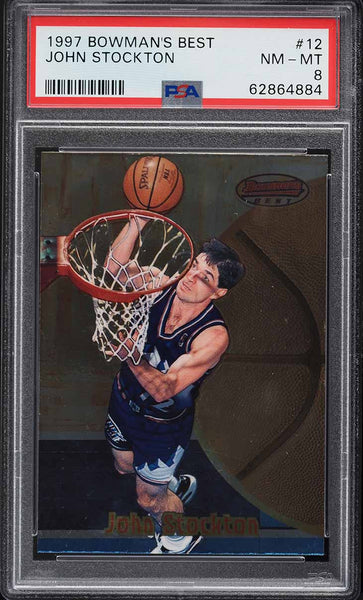 1997 Bowman's Best BkB Card # 12 John Stockton Utah Jazz HOF PSA 8 NM-MT (MGD2)