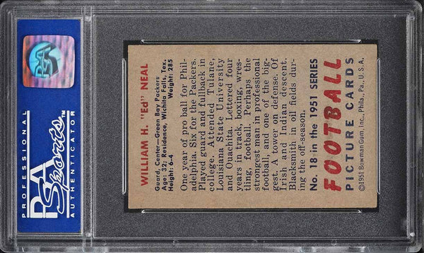 1951 Bowman FB Card # 18 Ed Neal Green Bay Packers ROOKIE RC PSA 7 NRMT (MGD2)