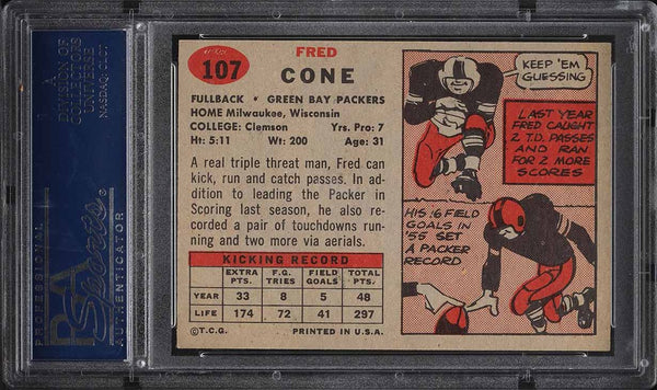 1957 Topps FB Card #107 Fred Cone Green Bay Packers HOF PSA 7 NRMT (MGD2)