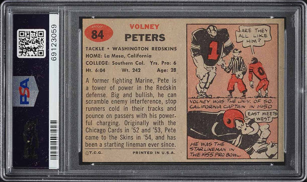 1957 Topps FB Card # 84 Volney Peters Washington Redskins PSA 8 NM-MT (MGD2)