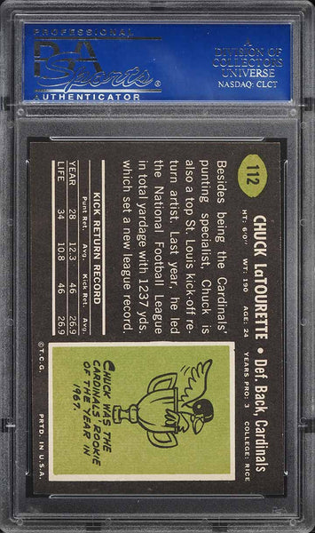 1969 Topps FB Card #112 Chuck Latourette Cardinals ROOKIE RC PSA 8 NM-MT (MGD2)