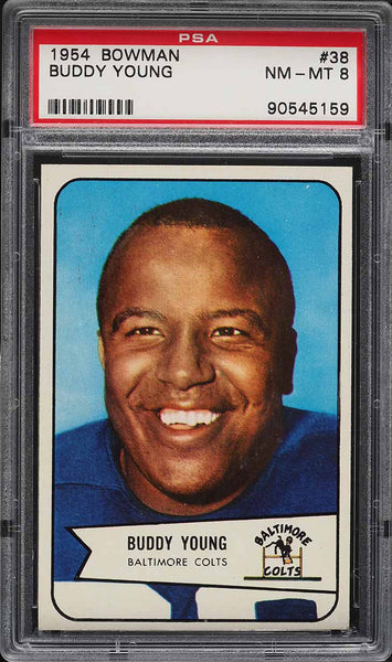 1954 Bowman FB Card # 38 Buddy Young Baltimore Colts HOF PSA 8 NM-MT (MGD2)