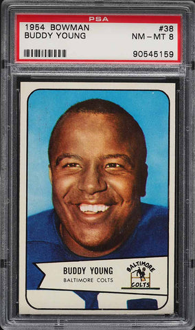 1954 Bowman FB Card # 38 Buddy Young Baltimore Colts HOF PSA 8 NM-MT (MGD2)