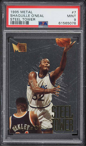 1995 Metal BkB STEEL TOWER Card # 7 Shaquille O'Neal Magic HOF PSA 9 MINT (MGD2)