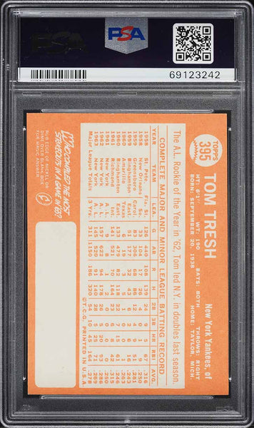 1964 Topps BB Card #395 Tom Tresh New York Yankees PSA 7 NRMT (MGD2)