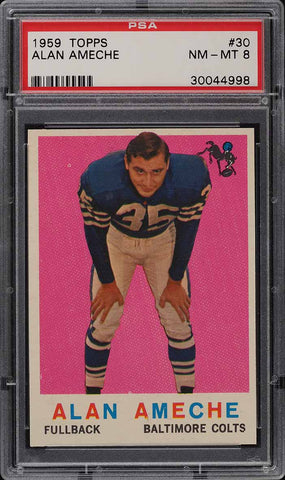 1959 Topps FB Card # 30 Alan Ameche Baltimore Colts HOF PSA 8 NM-MT (MGD2)