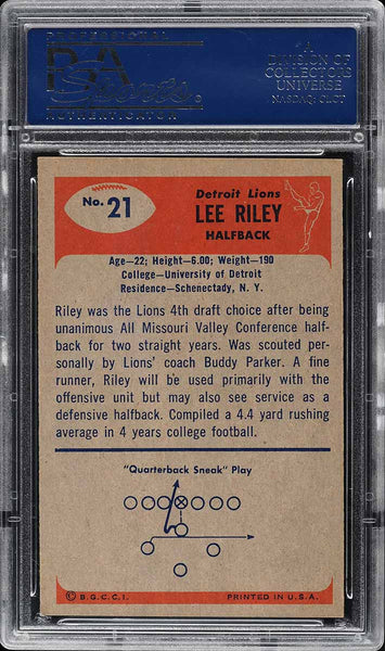 1955 Bowman FB Card # 21 Lee Riley Detroit Lions ROOKIE RC PSA 8 NM-MT (MGD2)