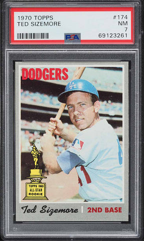 1970 Topps BB Card #174 Ted Sizemore LA Dodgers ALL-STAR ROOKIE RC PSA 7 NRMT (MGD2)