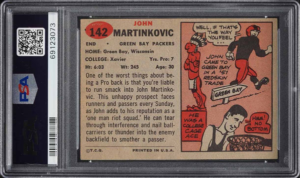 1957 Topps FB Card #142 John Martinkovic Green Bay Packers HOF PSA 6 EXMT (MGD2)