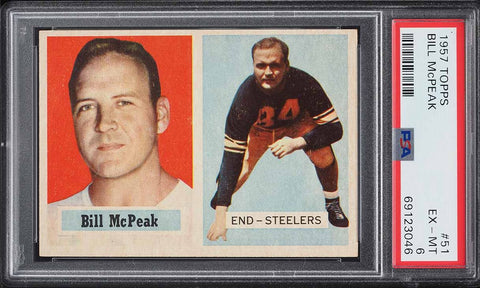 1957 Topps FB Card # 51 Bill McPeak Pittsburgh Steelers PSA 6 EXMT (MGD2)