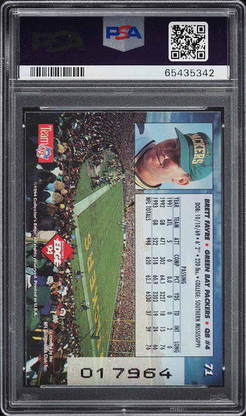 1994 Collector's Edge FB Card # 71 Brett Favre HOF GOLD PSA 8 NM-MT (MGD2)