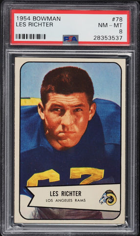 1954 Bowman FB Card # 78 Les Richter HOF PSA 8 NM-MT (MGD2)