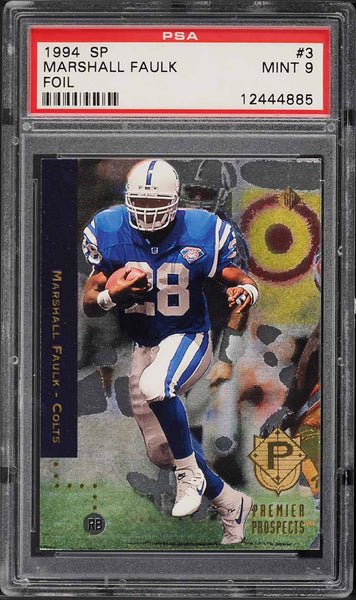 1994 SP FB Card # 3 Marshall Faulk Indianapolis Colts HOF ROOKIE RC FOIL PSA 9 (MGD2)