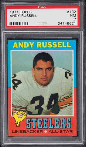 1971 Topps FB Card #132 Andy Russell Pittsburgh Steelers HOF ALL-STAR PSA 7 NRMT (MGD2)