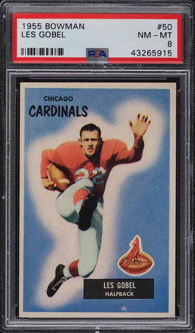 1955 Bowman FB Card # 50 Les Gobel Chicago Cardinals ROOKIE RC PSA 8 NM-MT (MGD2)