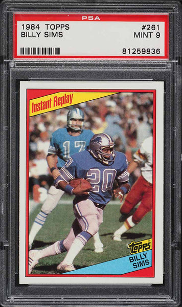 1984 Topps FB Card #261 Billy Sims Detroit Lions INSTANT REPLAY HOF PSA 9 MINT (MGD2)