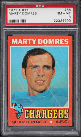 1971 Topps FB Card # 66 Marty Domres San Diego Chargers ROOKIE RC PSA 8 NM-MT (MGD2)